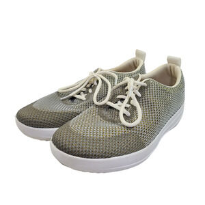Fitflop VANITA F-Sporty Metallic Mesh Sneakers Size 7.5 Gray Gold